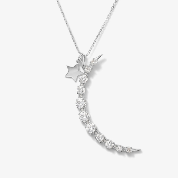 Jewelry - Silver Crescent Moon and Star Necklace